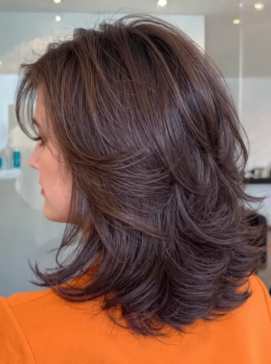 Voluminous Wavy Layered Cut in Rich Chocolate Brown